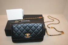 CHANEL natural stone& gold-tone metal black WALLET on CHAIN