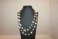 CHANEL CC logo pearl long Necklace ~~~